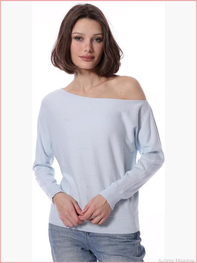Long Sleeve Off The Shoulder Cotton Cashmere Pullover Sweater